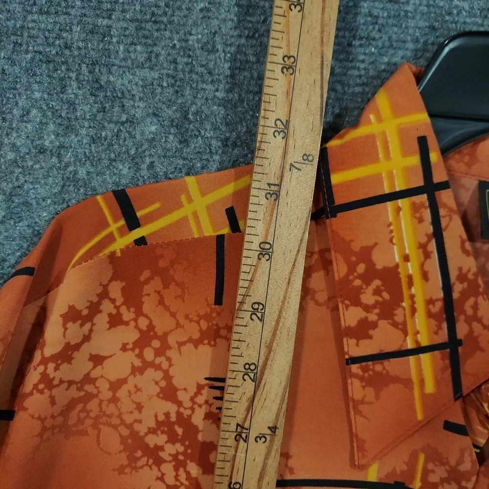 Monzini Shirt Mens Large Orange‎ Geometric Print Short Sleeve Button Up USA